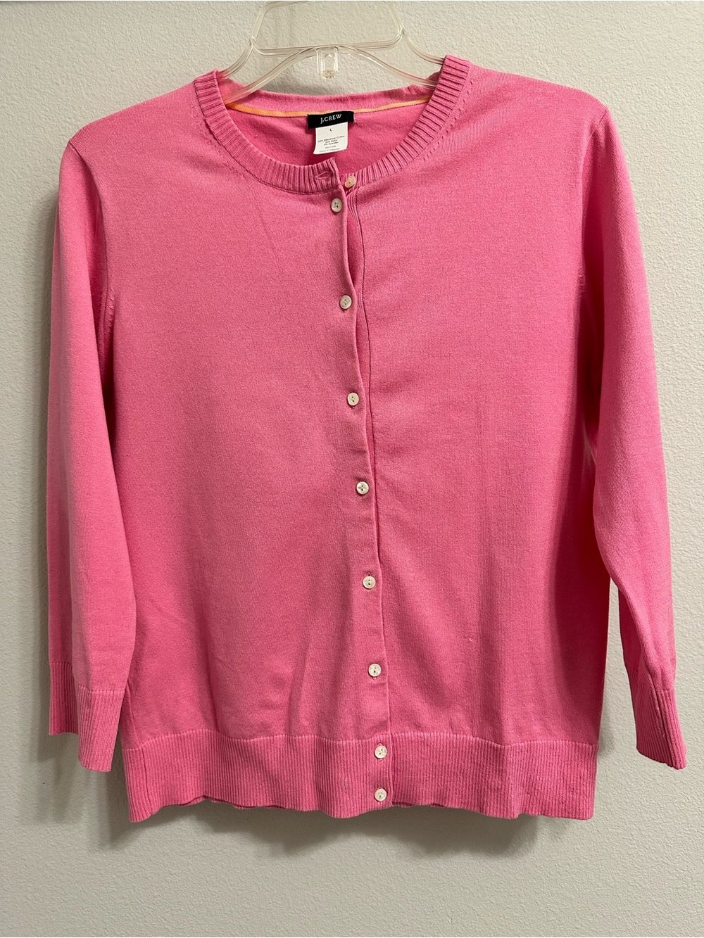J. Crew Pink Crewneck Button-Front Cardigan size L
